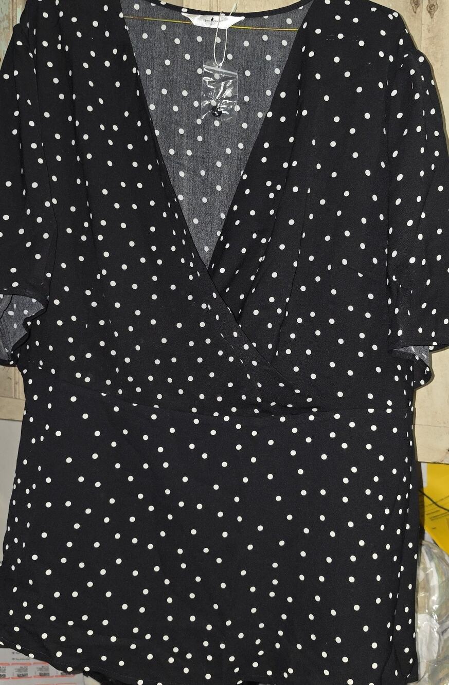 Agnes Orinda 3x Blouse Black White Polka Dot Short Sleeve NWT